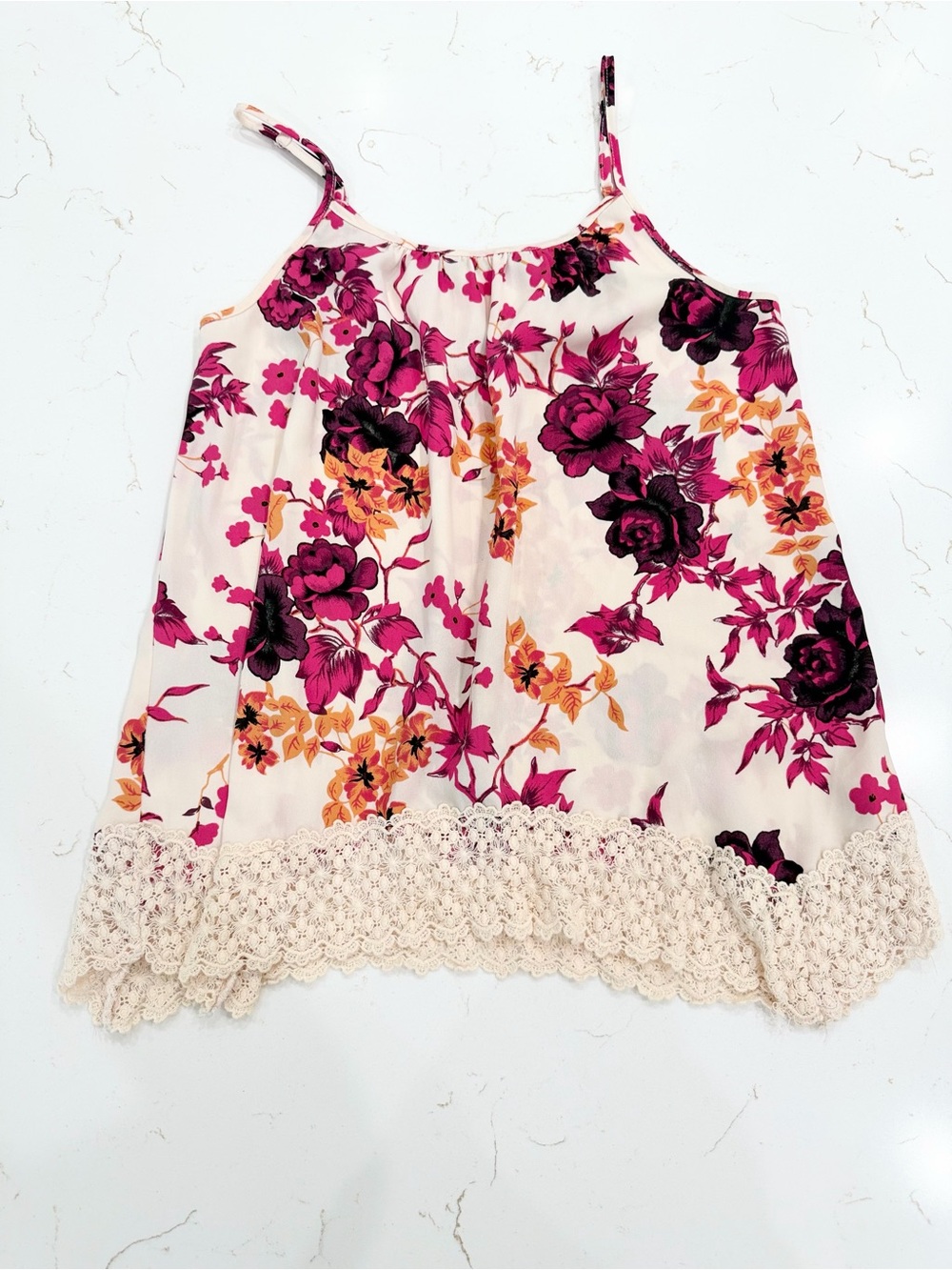 Kensie Floral Lace Trim Cami – Size Small